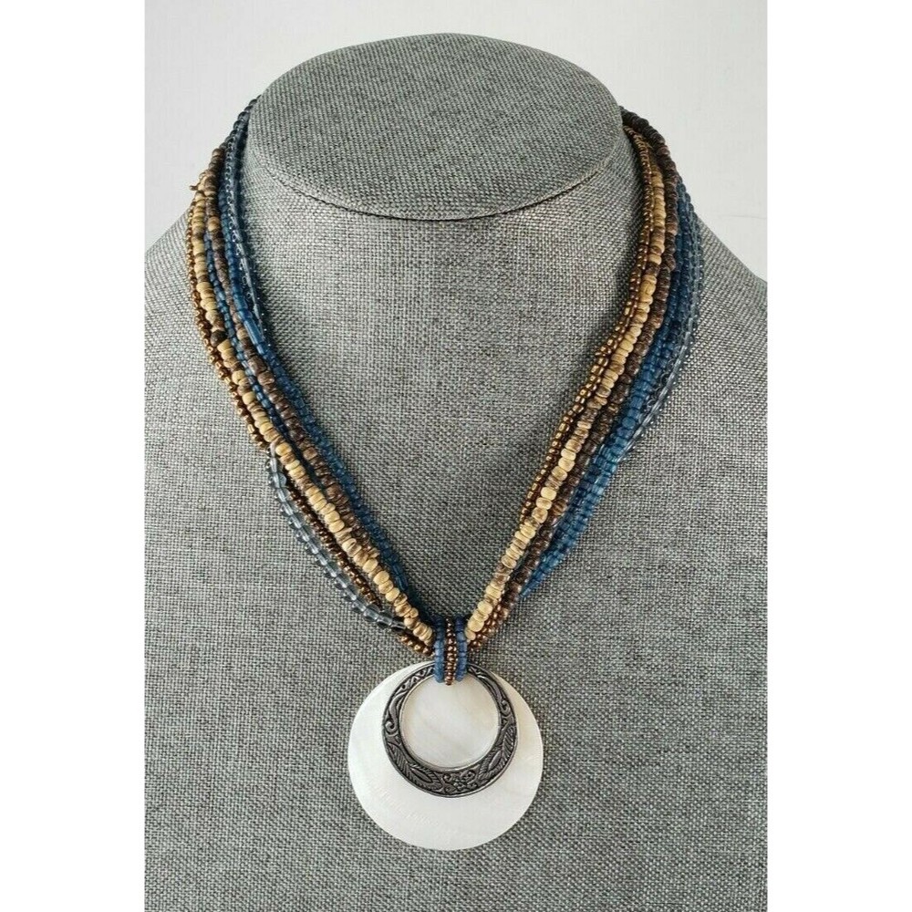 BOHO/Native Coldwater Creek Multi-Strand Necklace - Mother of Pearl Shell - Blue